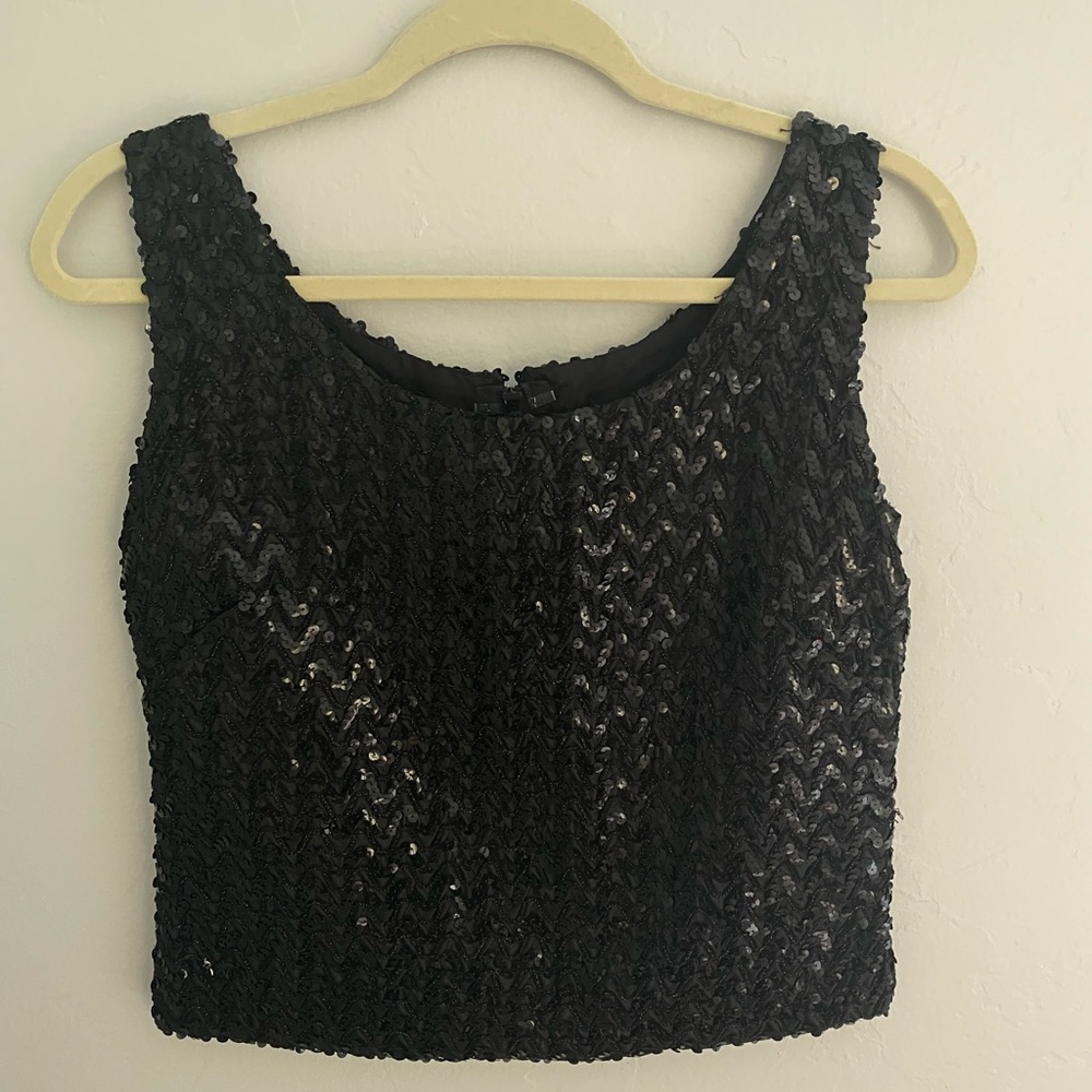 Black Sequin Crop Top